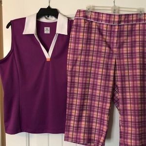 Golfing capris and sleeveless shirt.